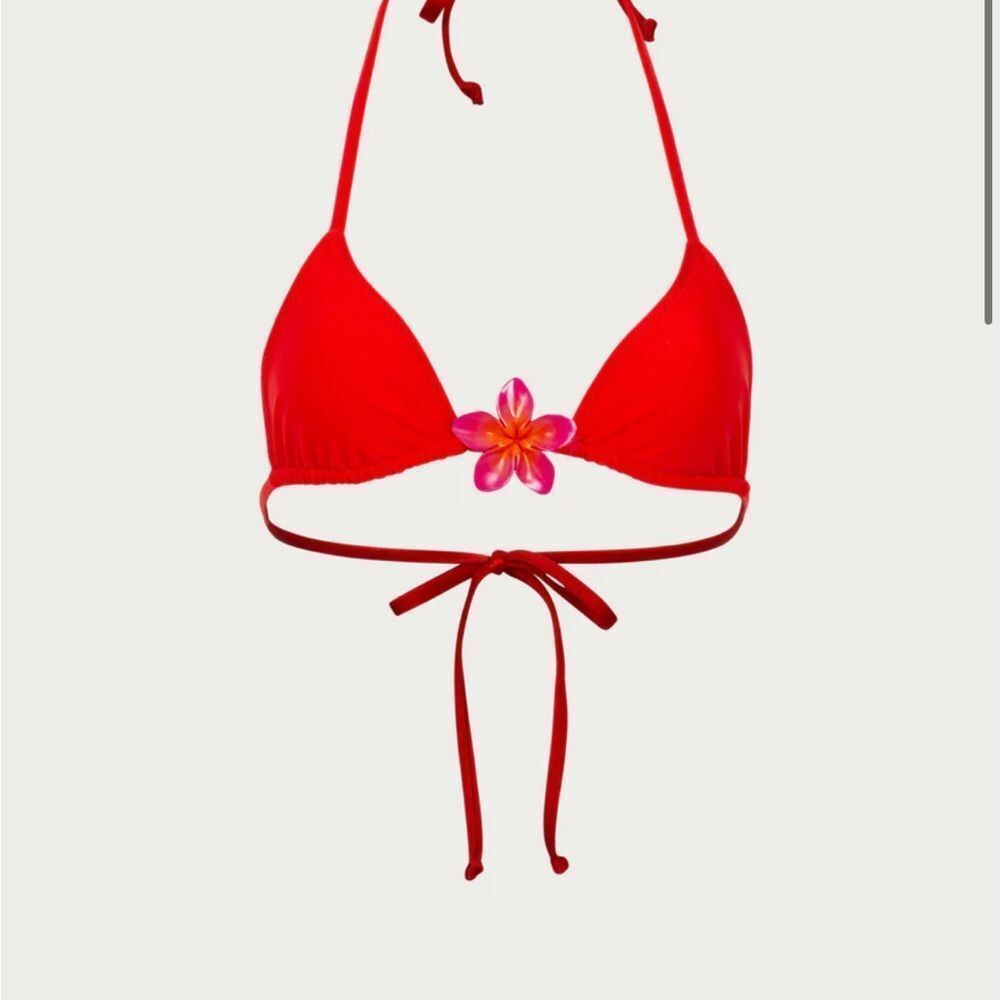 NWT SAME island triangle top & 90s bottom. Size S. Red with flower detail